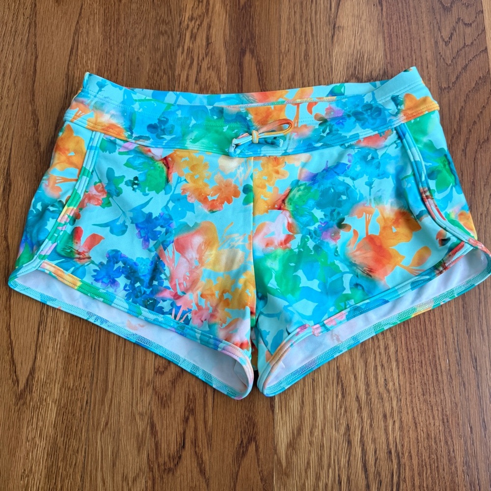Athleta girl canonball 2.0 floral swim shorts L 12
